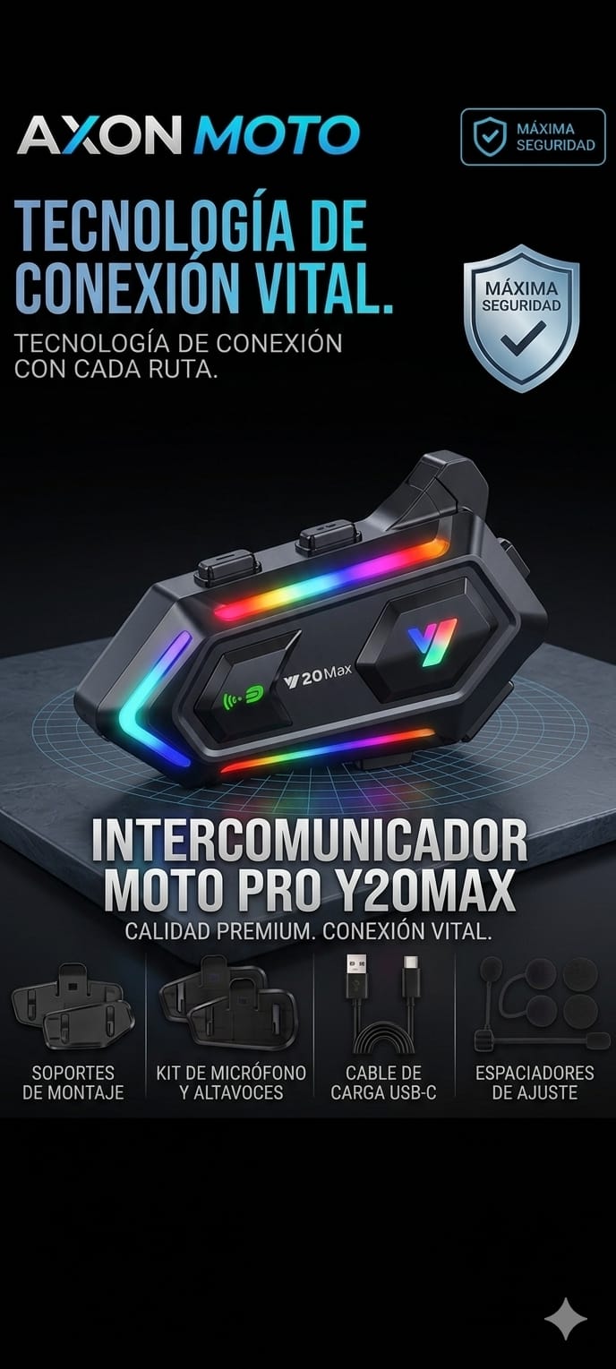 Intercomunicador Moto Y20 Max con luces LED RGB y diseño premium